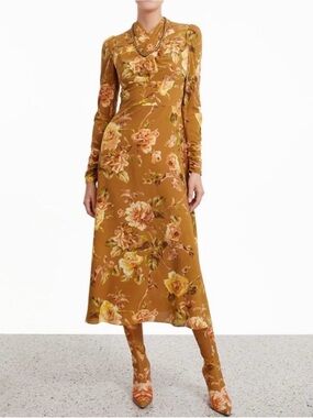 Zimmermann Mustard Gold Floral Midi Dress NWT